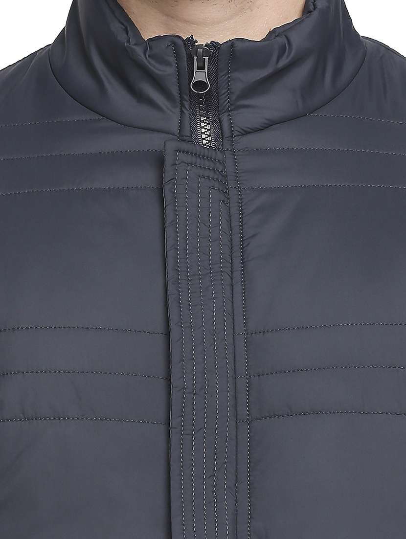 navy blue solid quilted jacket - 18225982 - Standard Image - 4