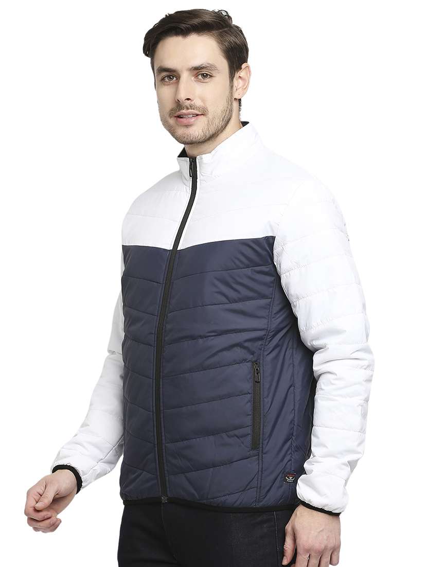 navy blue color-blocked quilted jacket - 18225993 -  Standard Image - 1