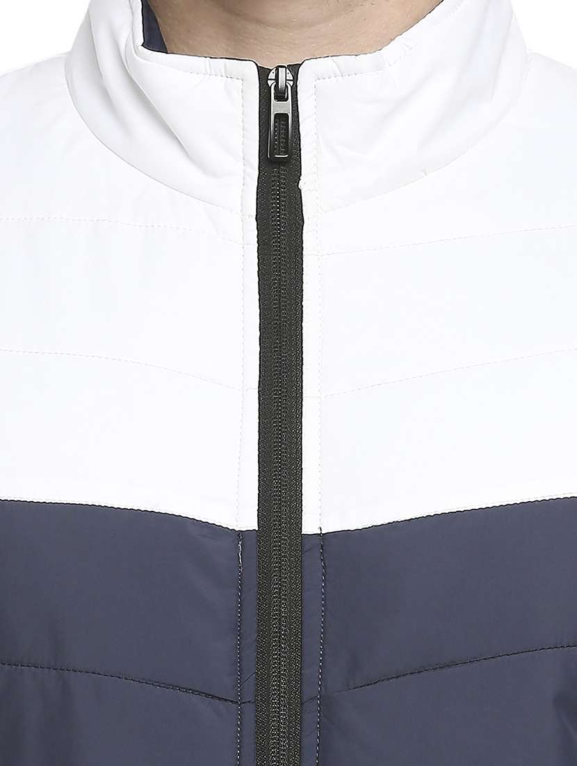 navy blue color-blocked quilted jacket - 18225993 - Standard Image - 4