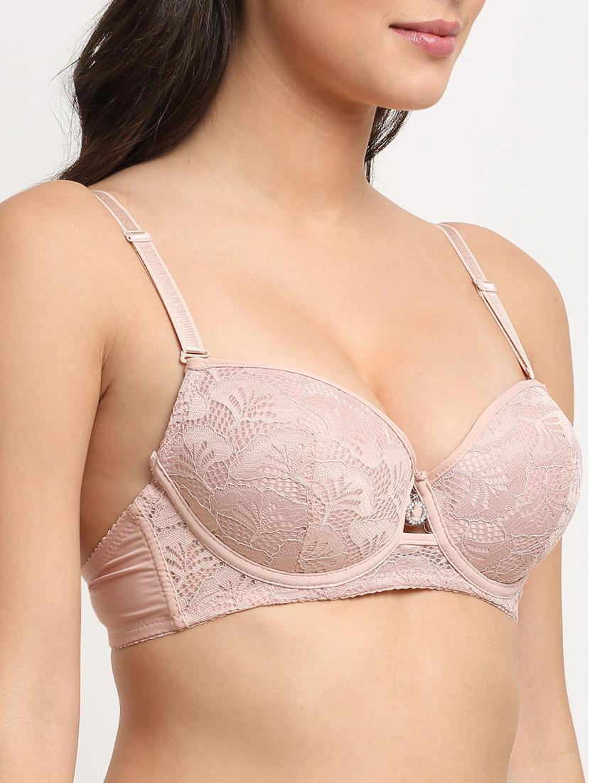 pink solid plunge bra - 18226046 - Standard Image - 4