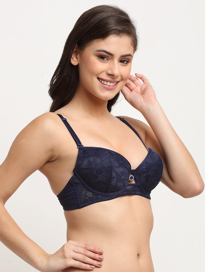 blue solid plunge bra - 18226047 -  Standard Image - 1