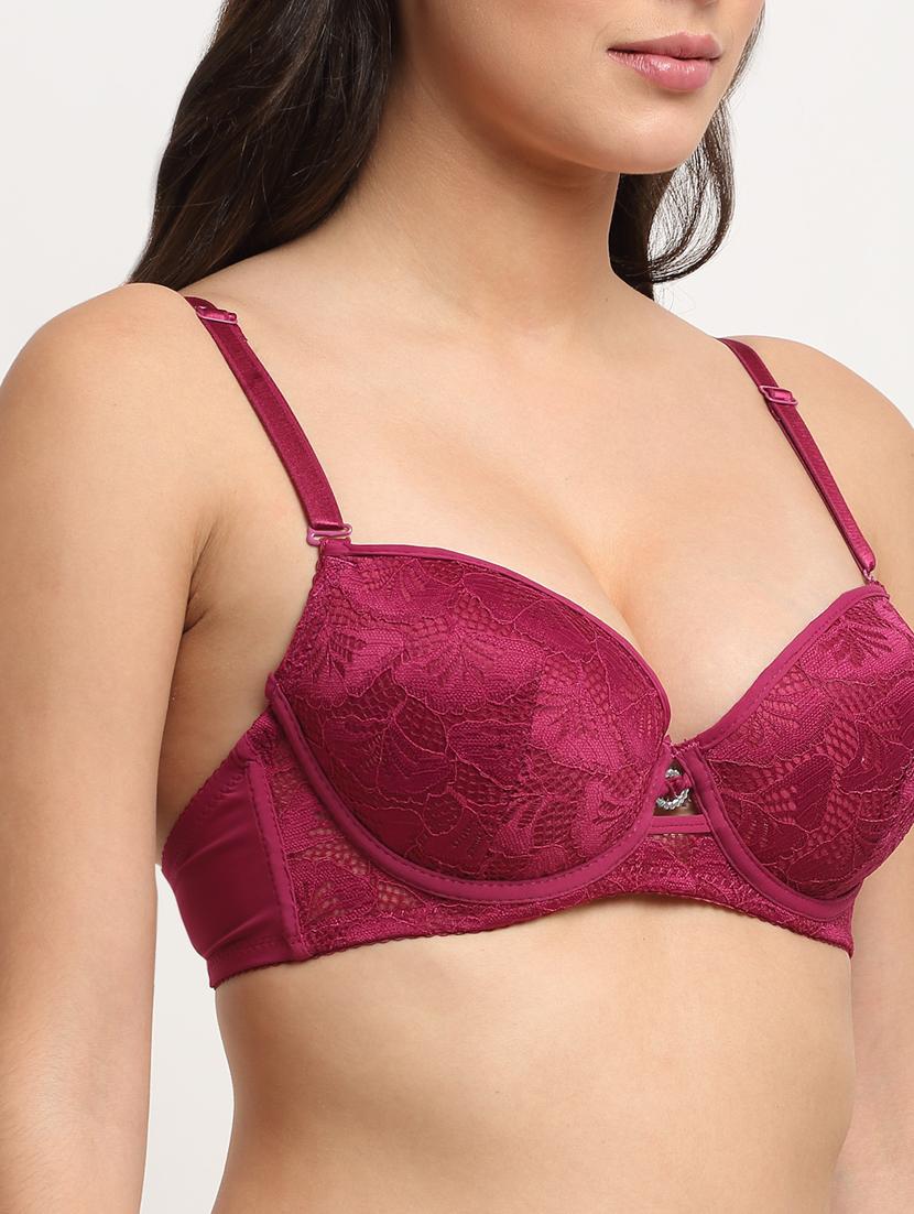 maroon solid bras and panty set - 18226052 - Standard Image - 4