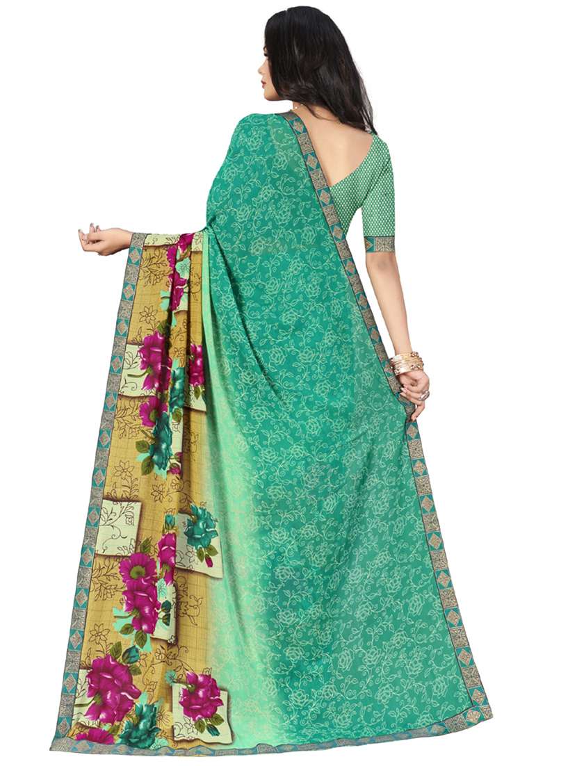 green printed saree with blouse - 18226096 -  Standard Image - 1