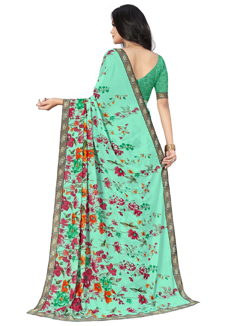 green printed saree with blouse - 18226102 -  Standard Image - 1
