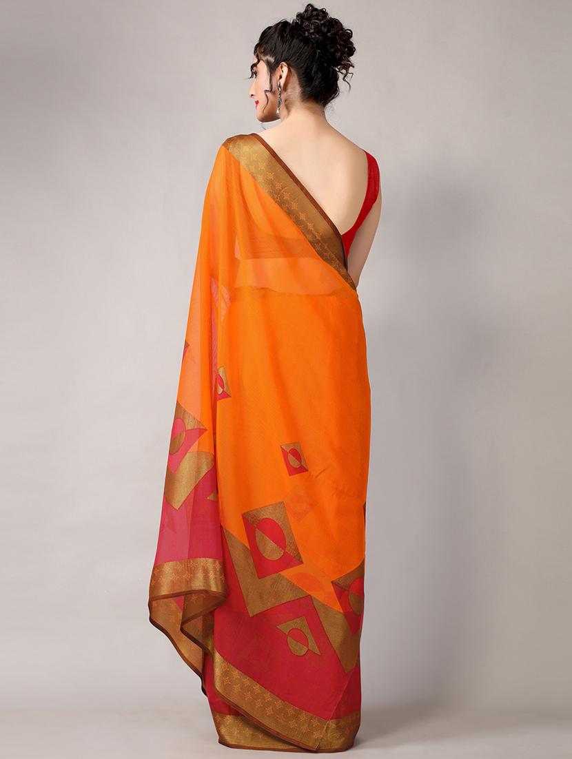 orange chiffon printed saree with blouse - 18226305 - Standard Image - 4