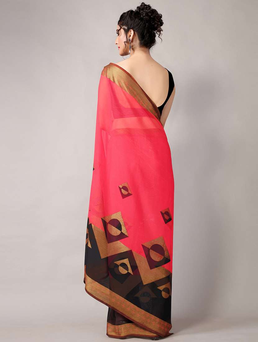 women's abstract orange colored saree with blouse - 18226306 -  Standard Image - 4