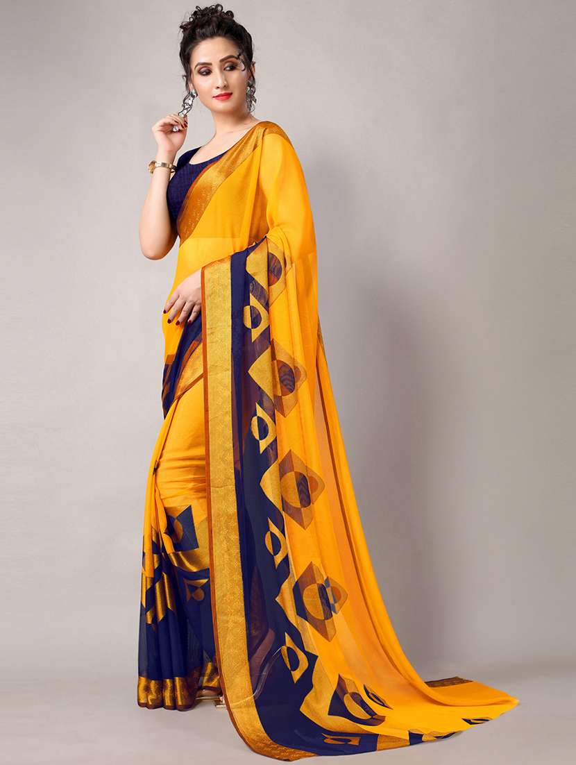 yellow chiffon printed saree with blouse - 18226308 -  Standard Image - 1