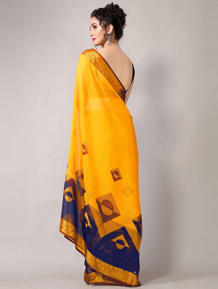 yellow chiffon printed saree with blouse - 18226308 -  Standard Image - 4