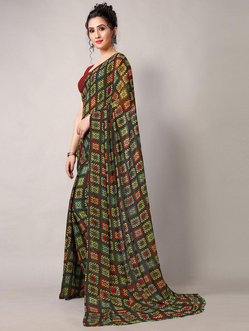 black georgette printed saree with blouse - 18226309 - Standard Image - 1