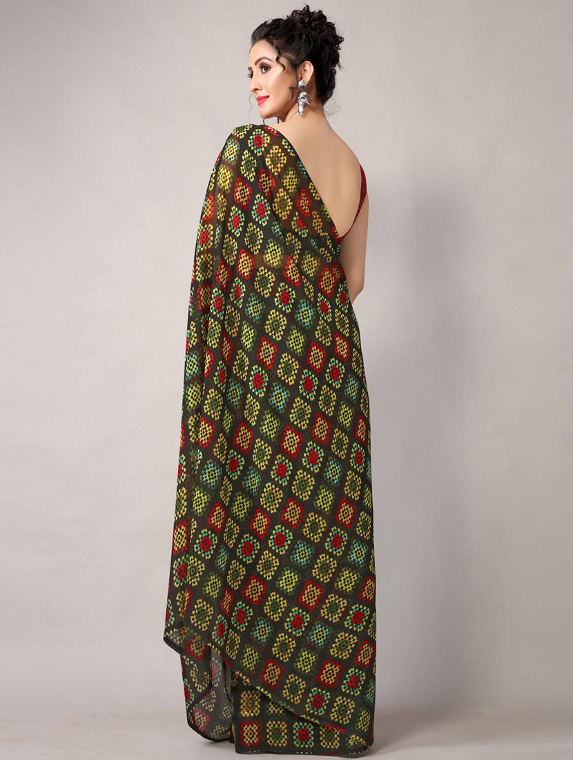 black georgette printed saree with blouse - 18226309 - Standard Image - 4