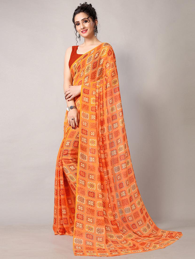 orange georgette printed saree with blouse - 18226312 - Standard Image - 1