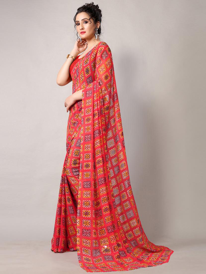 orange georgette printed saree with blouse - 18226313 - Standard Image - 1
