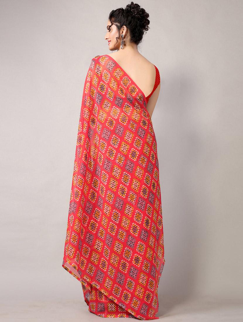 orange georgette printed saree with blouse - 18226313 - Standard Image - 4