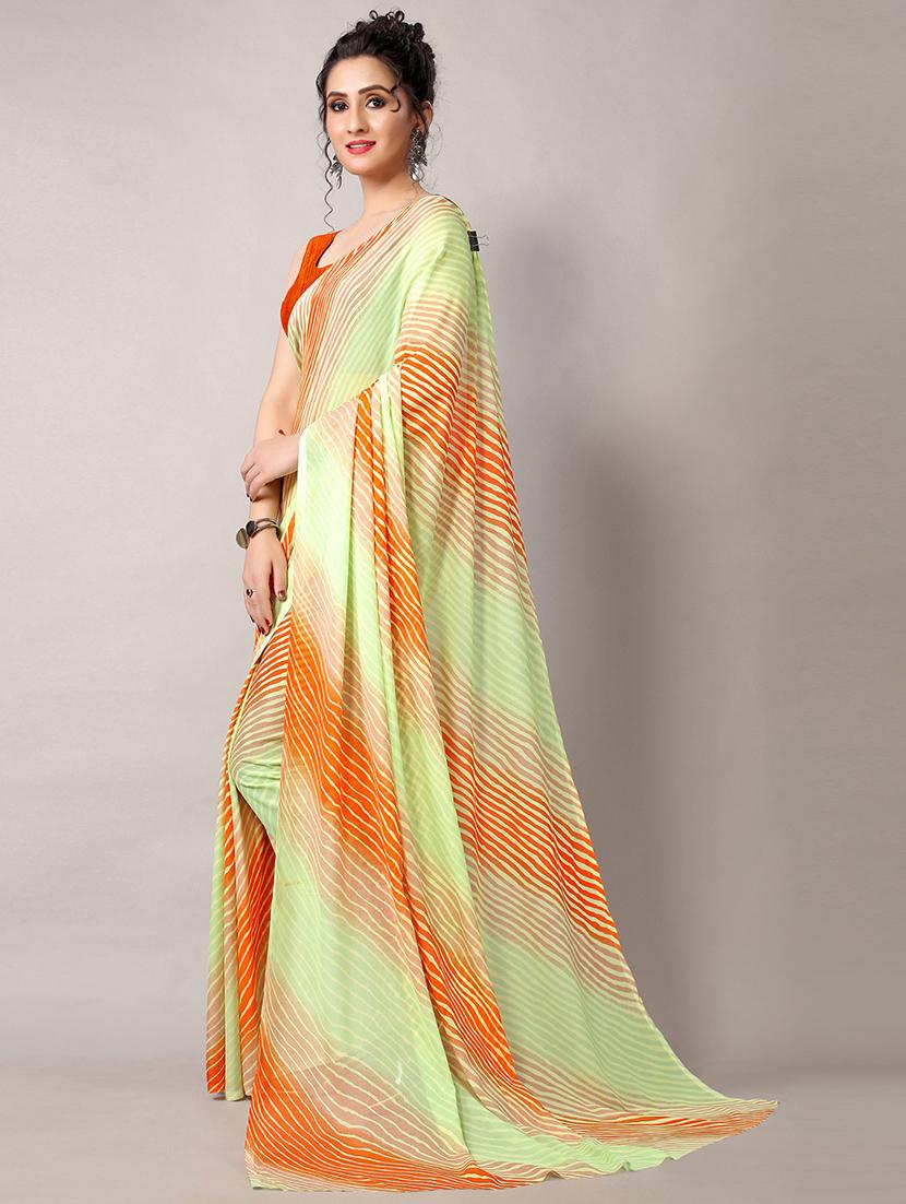 green georgette printed saree with blouse - 18226316 - Standard Image - 1