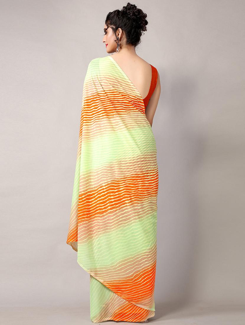 green georgette printed saree with blouse - 18226316 - Standard Image - 4