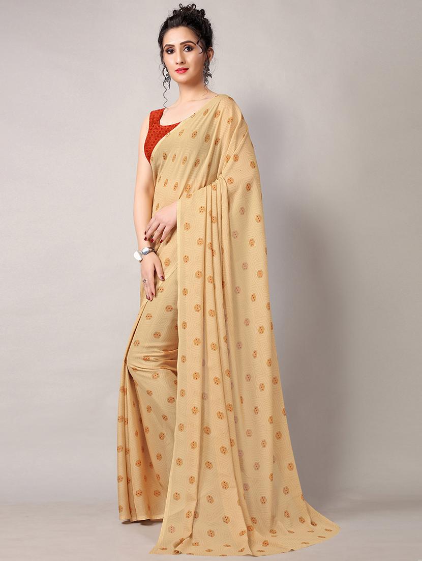 beige georgette printed saree with blouse - 18226319 - Standard Image - 1