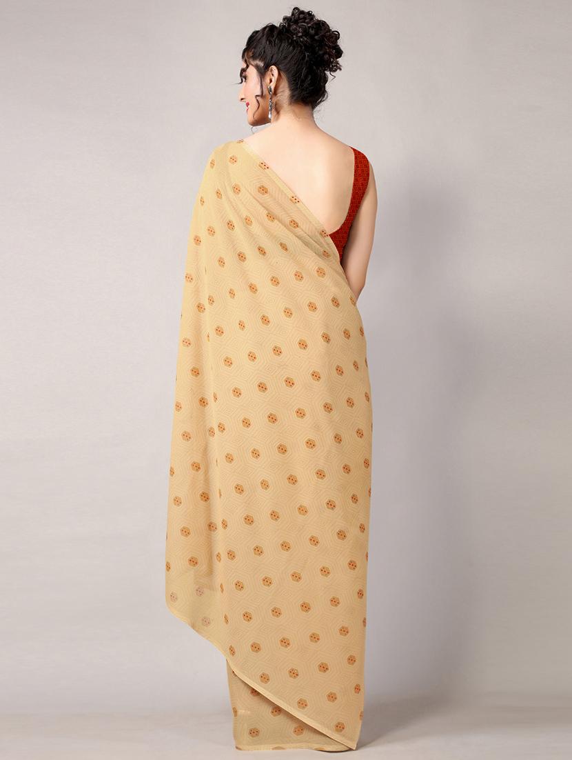 beige georgette printed saree with blouse - 18226319 - Standard Image - 4