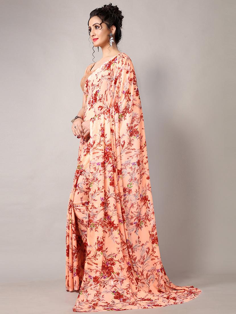 peach georgette printed saree with blouse - 18226326 -  Standard Image - 1