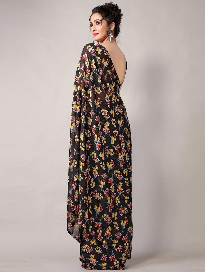 women's floral black colored saree with blouse - 18226330 - Standard Image - 4