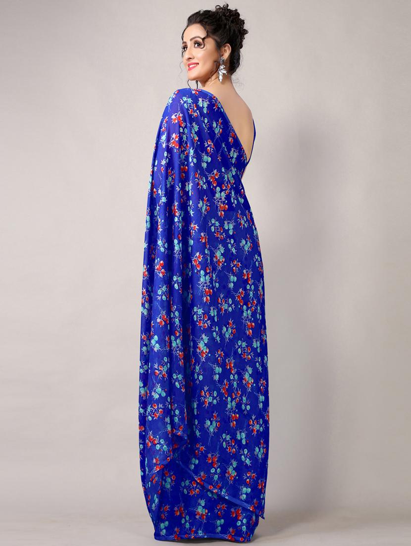 indigo georgette printed saree with blouse - 18226331 - Standard Image - 4