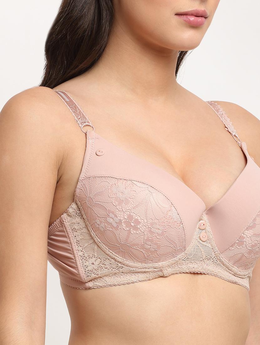 beige solid plunge bra - 18226333 - Standard Image - 4