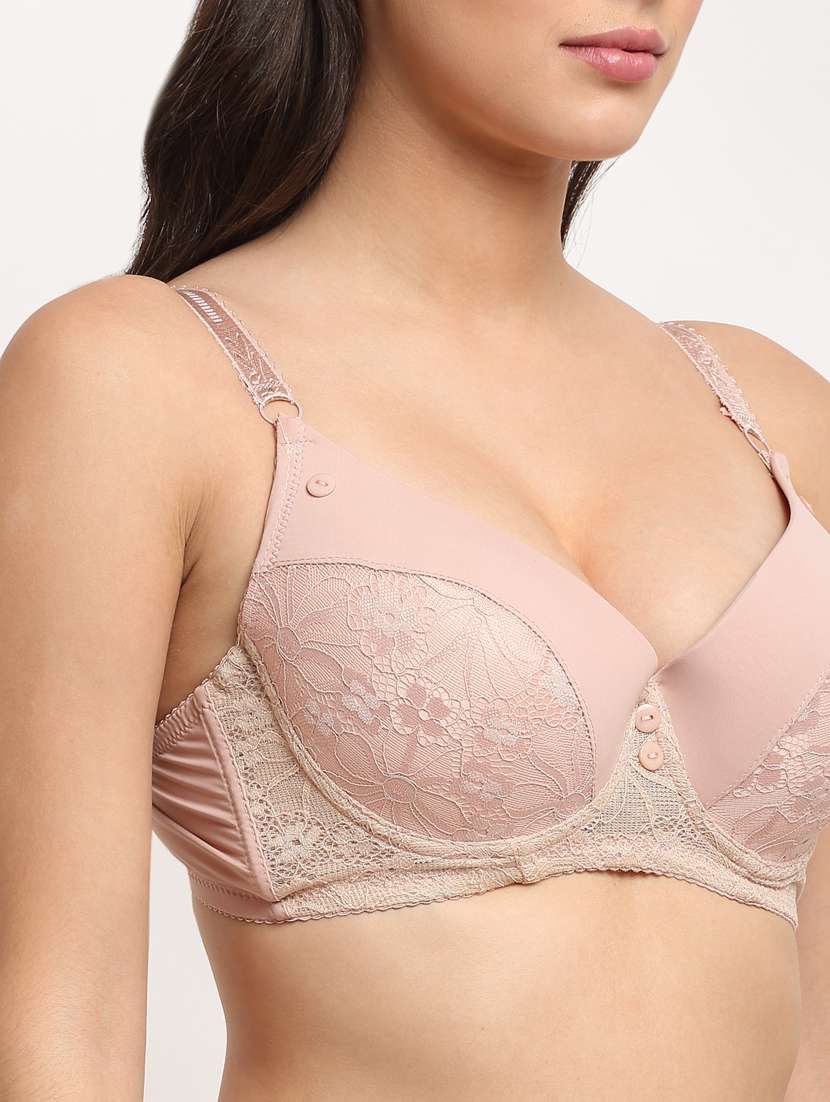 beige solid bras and panty set - 18226338 -  Standard Image - 4