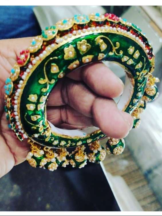 green tone beads studded bangles - 18226811 - Standard Image - 1