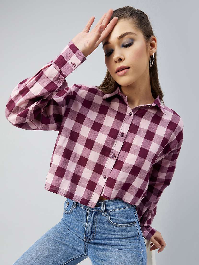 purple checked crop shirt - 18226864 -  Standard Image - 1