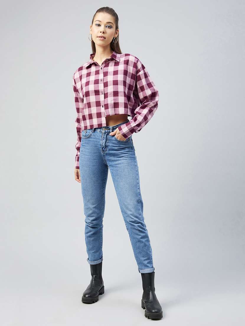 purple checked crop shirt - 18226864 - Standard Image - 4