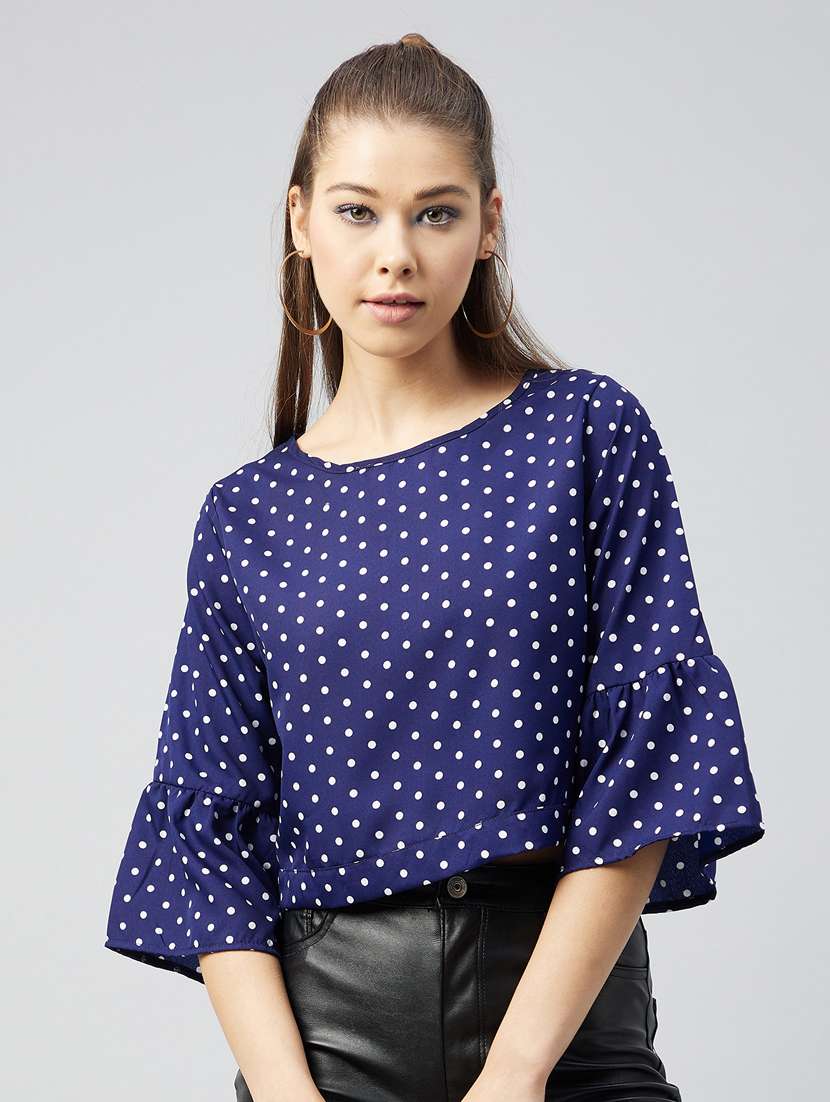 women polka dots bell sleeves tie back top - 18226866 - Zoom Image - 0
