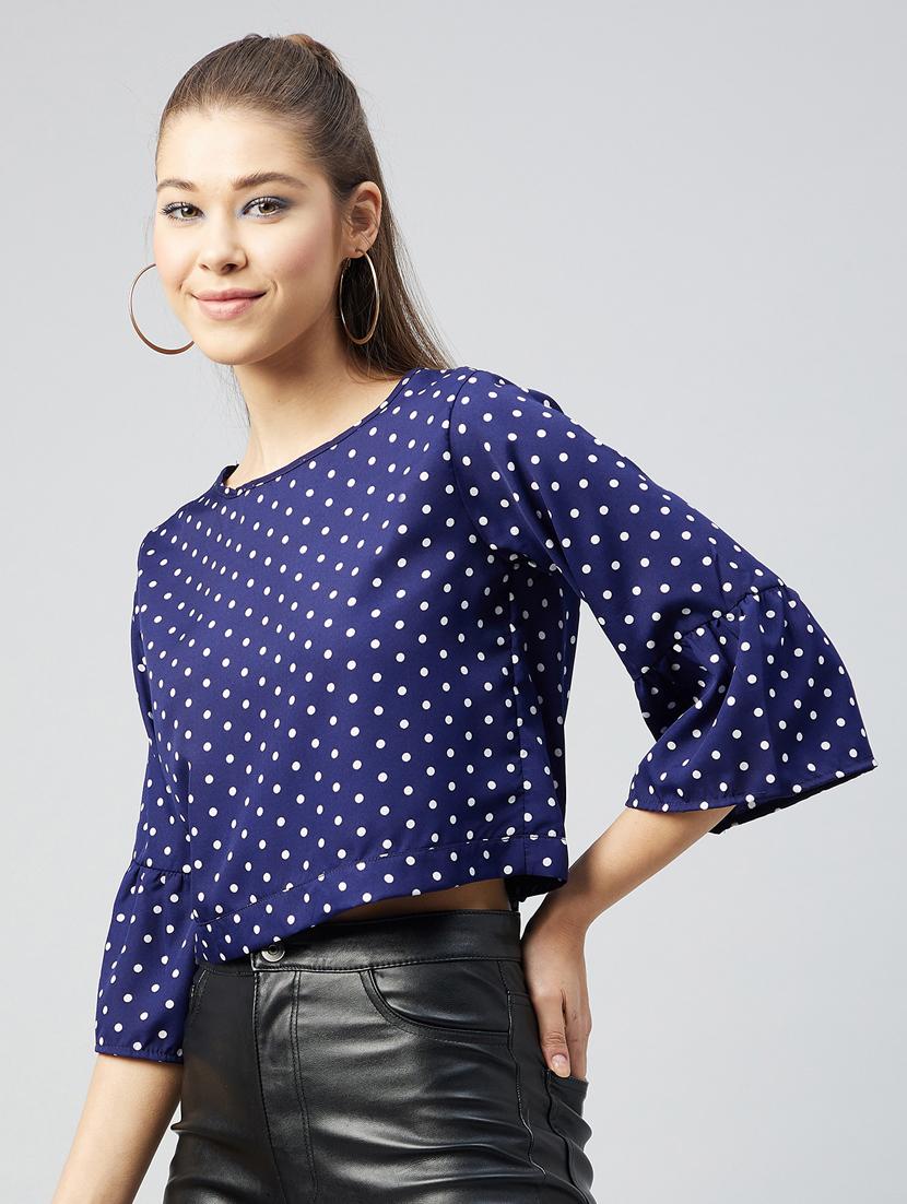 women polka dots bell sleeves tie back top - 18226866 - Standard Image - 1