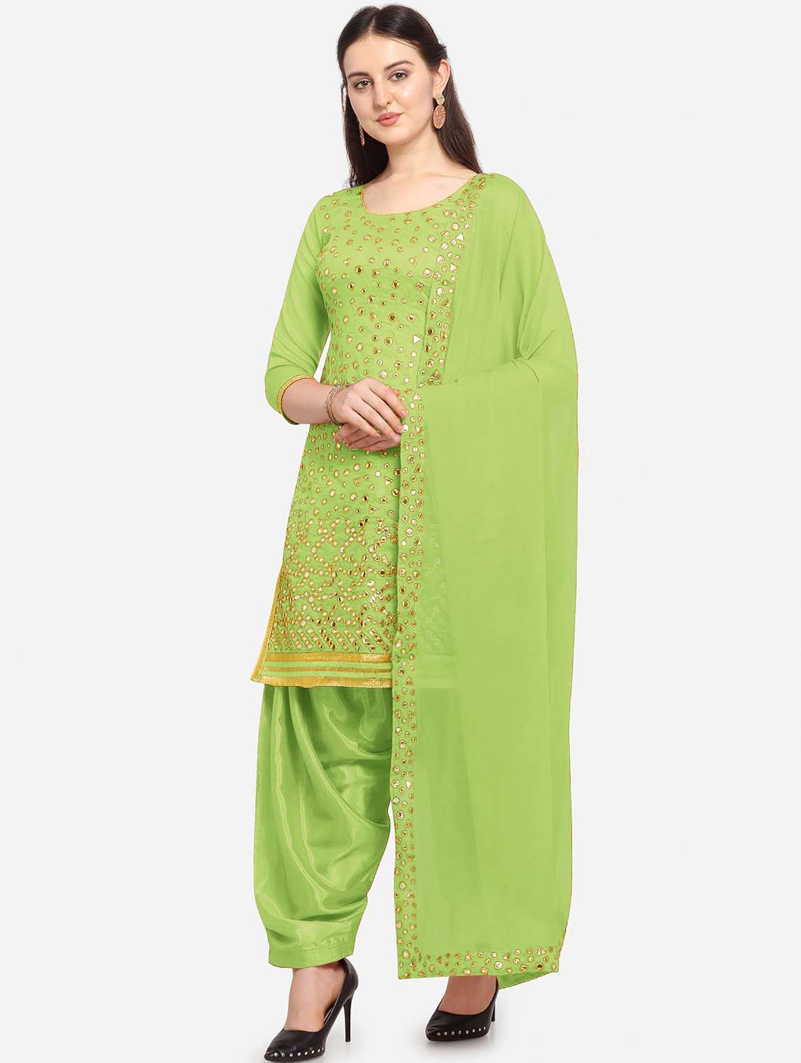green silk blend unstitched suit