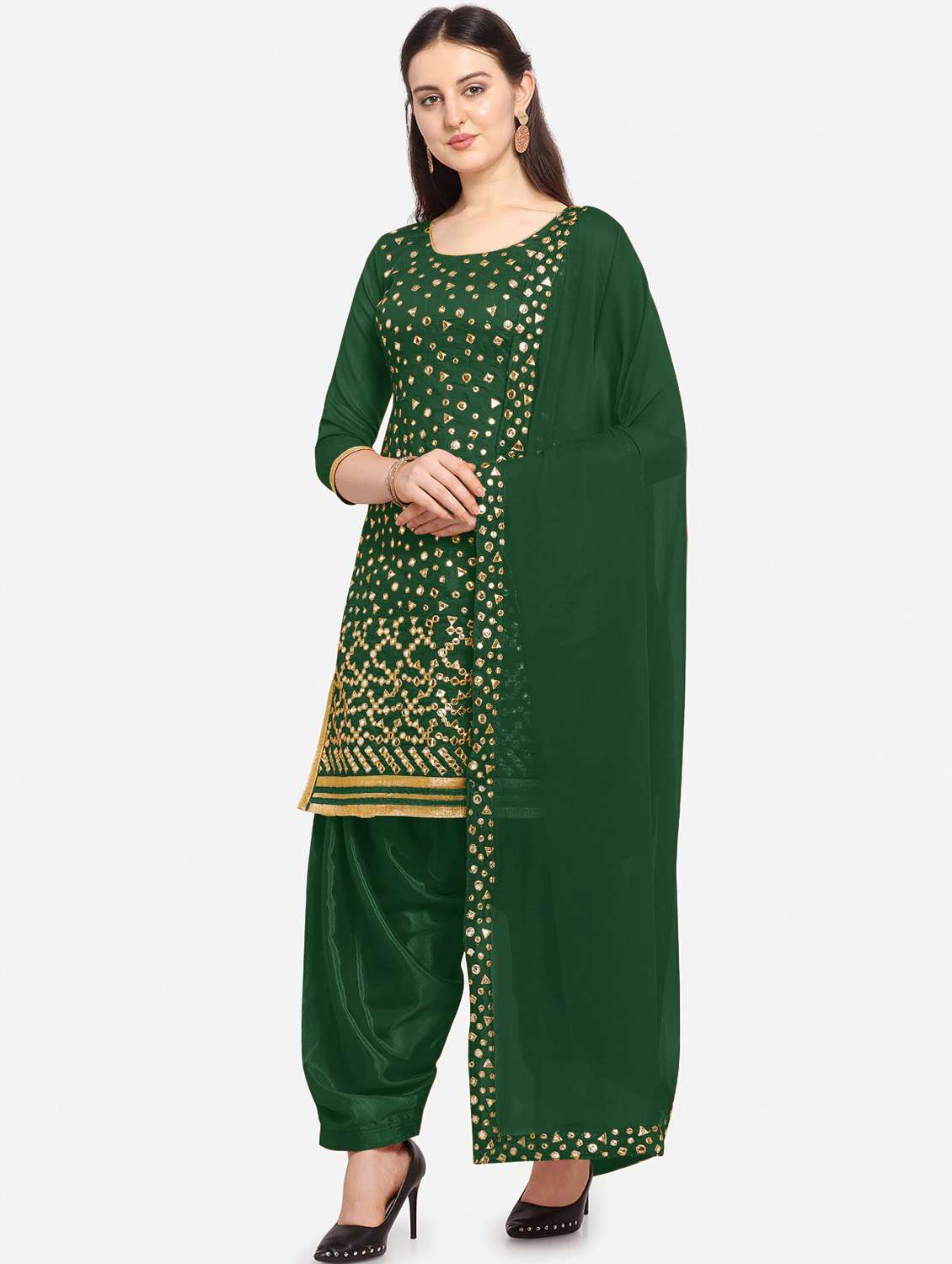 green silk blend unstitched suit