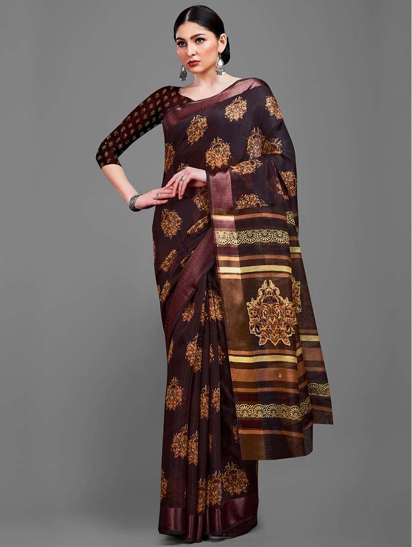 women's batik brown colored saree with blouse - 18227002 -  Standard Image - 1