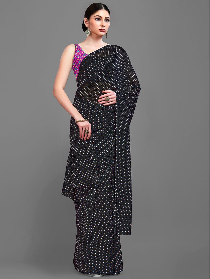 black georgette printed saree with blouse - 18227005 - Standard Image - 1