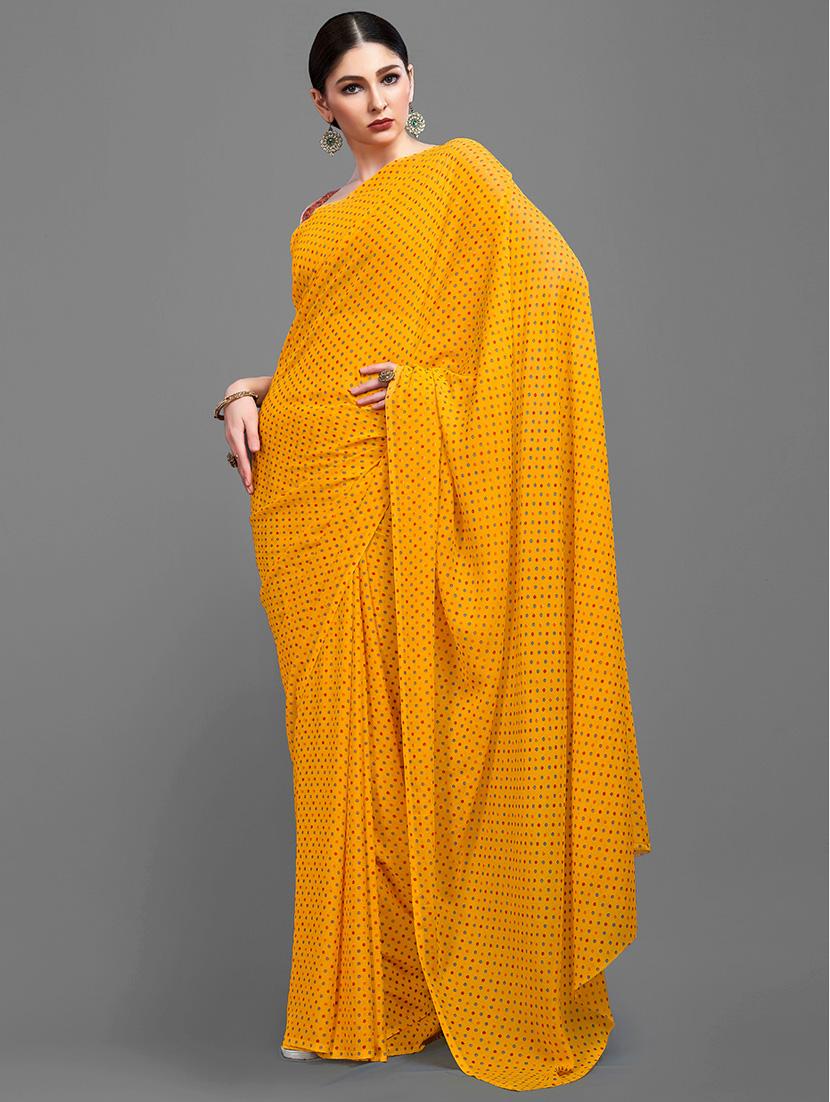 yellow georgette printed saree with blouse - 18227008 - Standard Image - 1