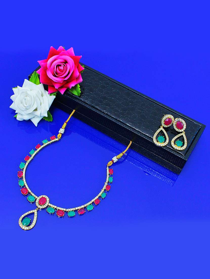 multi-color stone necklace with earring 