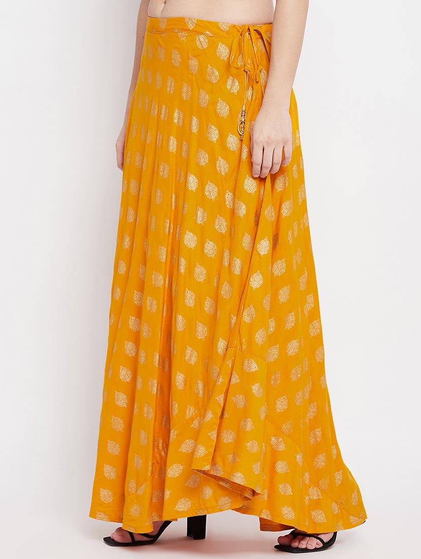 yellow printed flared skirt - 18227322 - Standard Image - 1