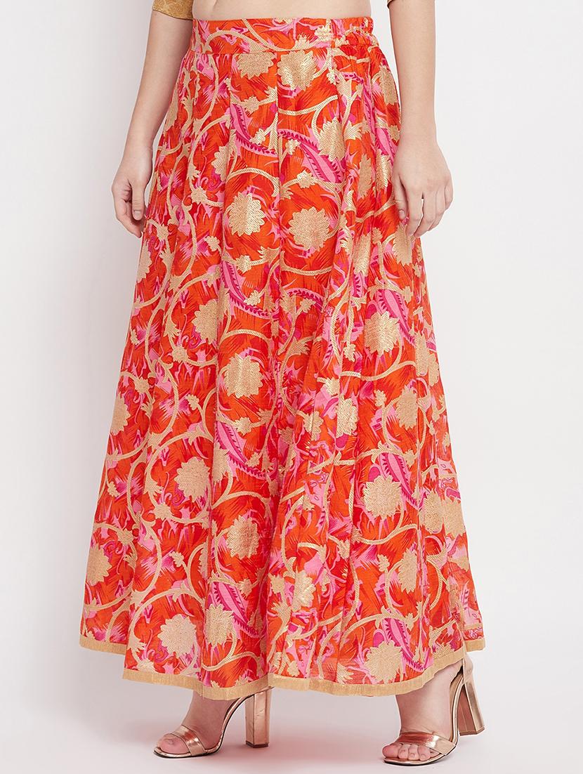 orange floral print maxi skirt - 18227325 - Standard Image - 1