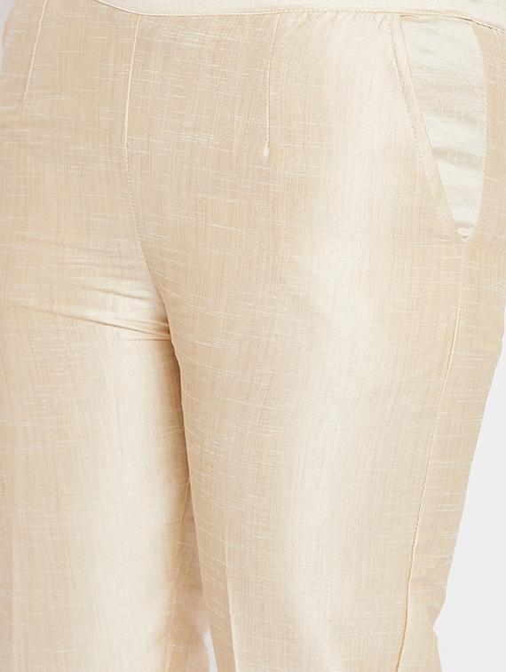 beige solid mid rise trouser - 18227357 - Standard Image - 4