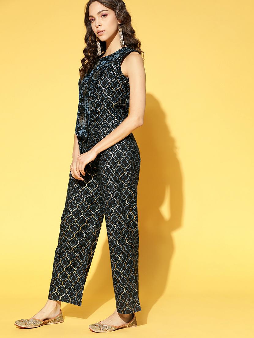 round neck printed full leg jumpsuit - 18227873 -  Standard Image - 1