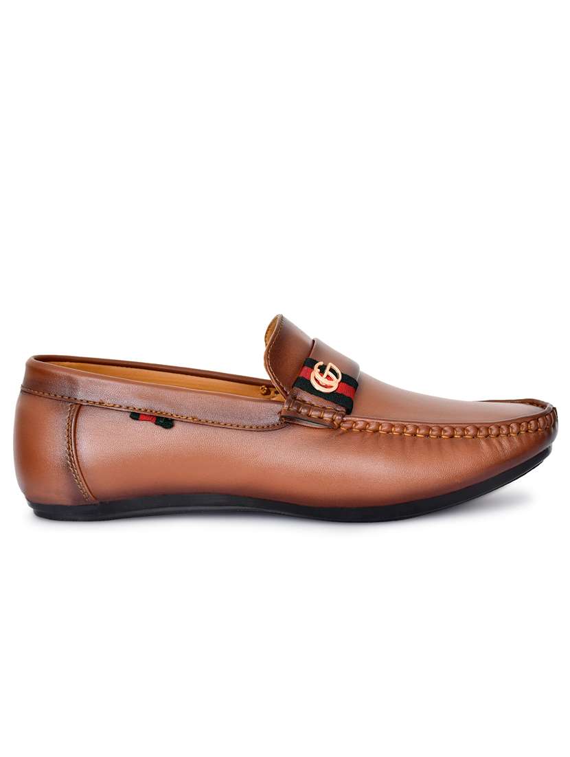 tan synthetic slip on loafers