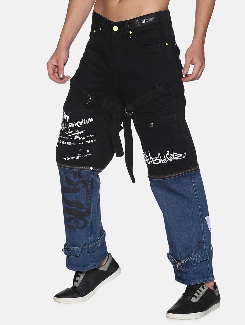 black color-blocked zipper-attachment washed jean - 18228562 - Standard Image - 1