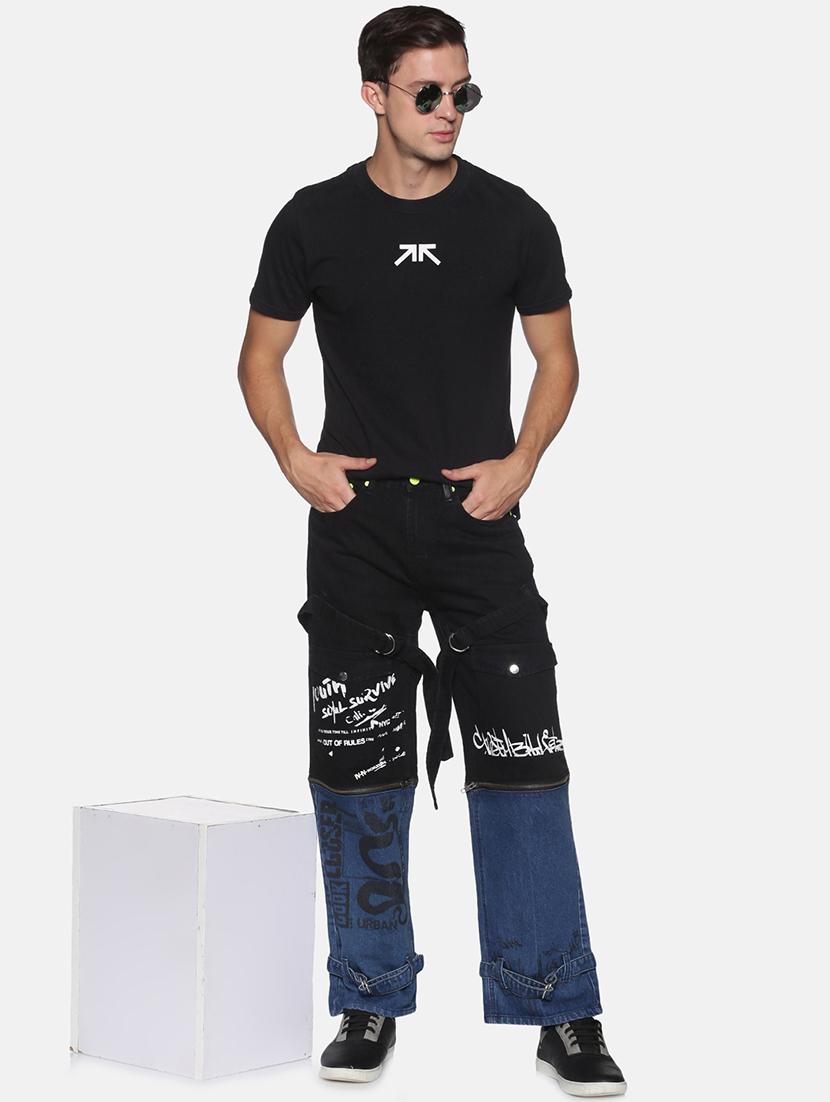 black color-blocked zipper-attachment washed jean - 18228562 - Standard Image - 4