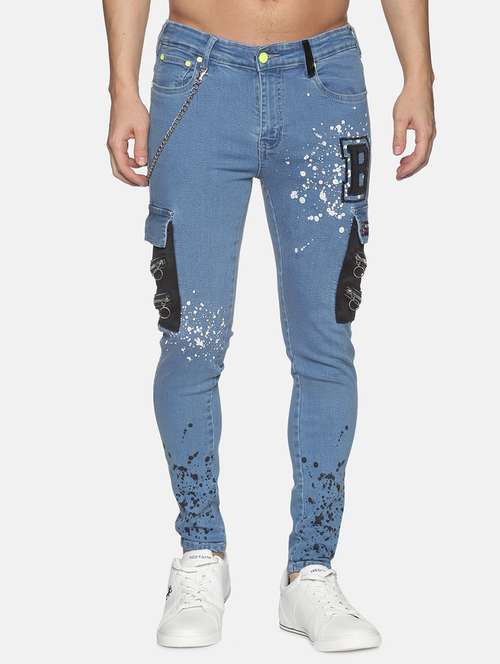 mens skinny fit patched jeans - 18228564 -  Standard Image - 0