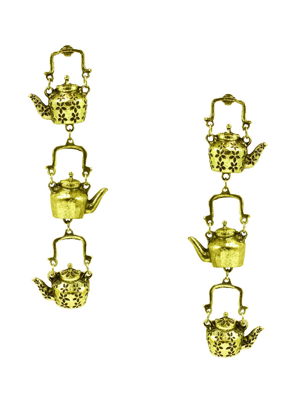 gold metal drop earring - 18228988 - Standard Image - 1