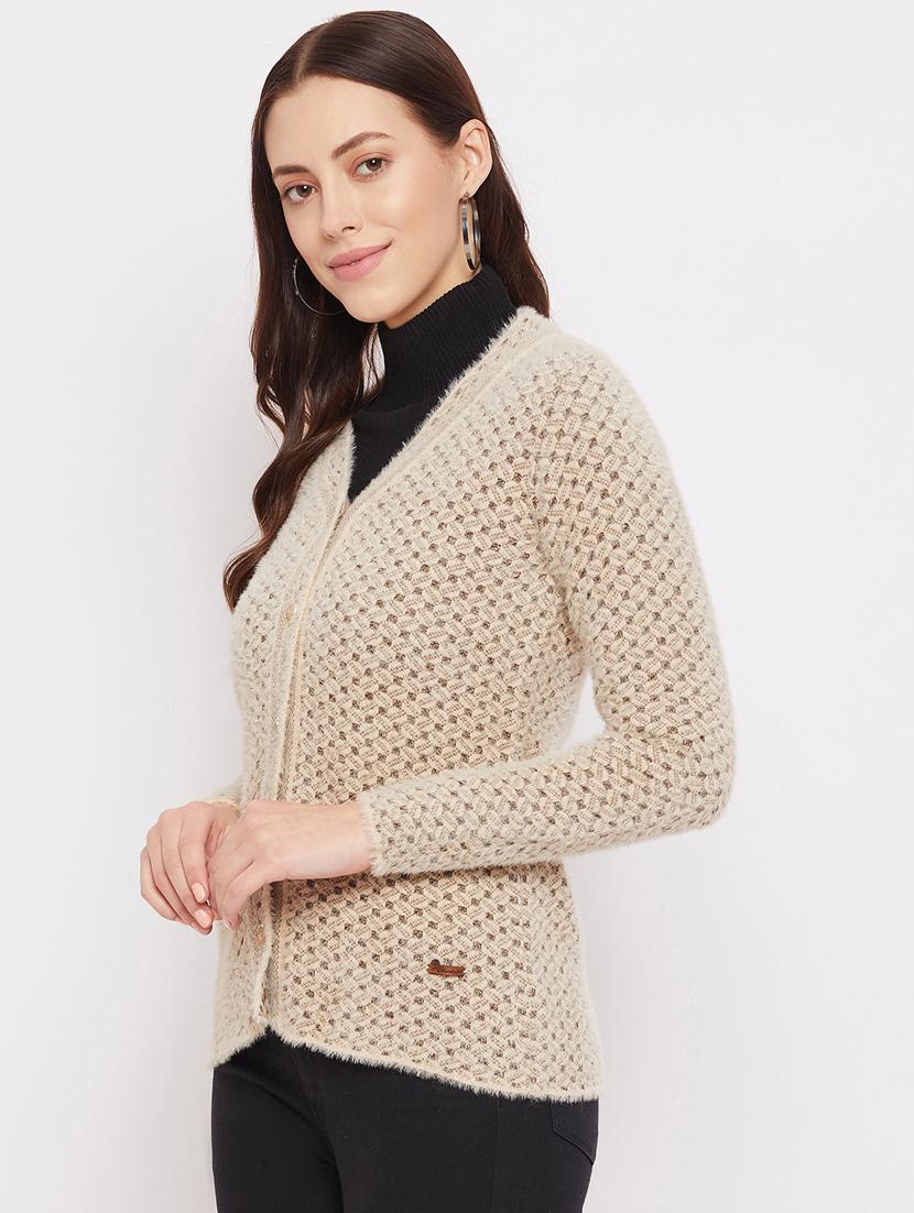 beige solid cardigan - 18229835 - Standard Image - 1