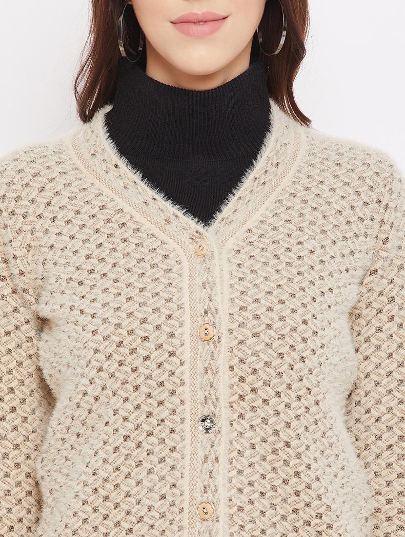 beige solid cardigan - 18229835 - Standard Image - 4