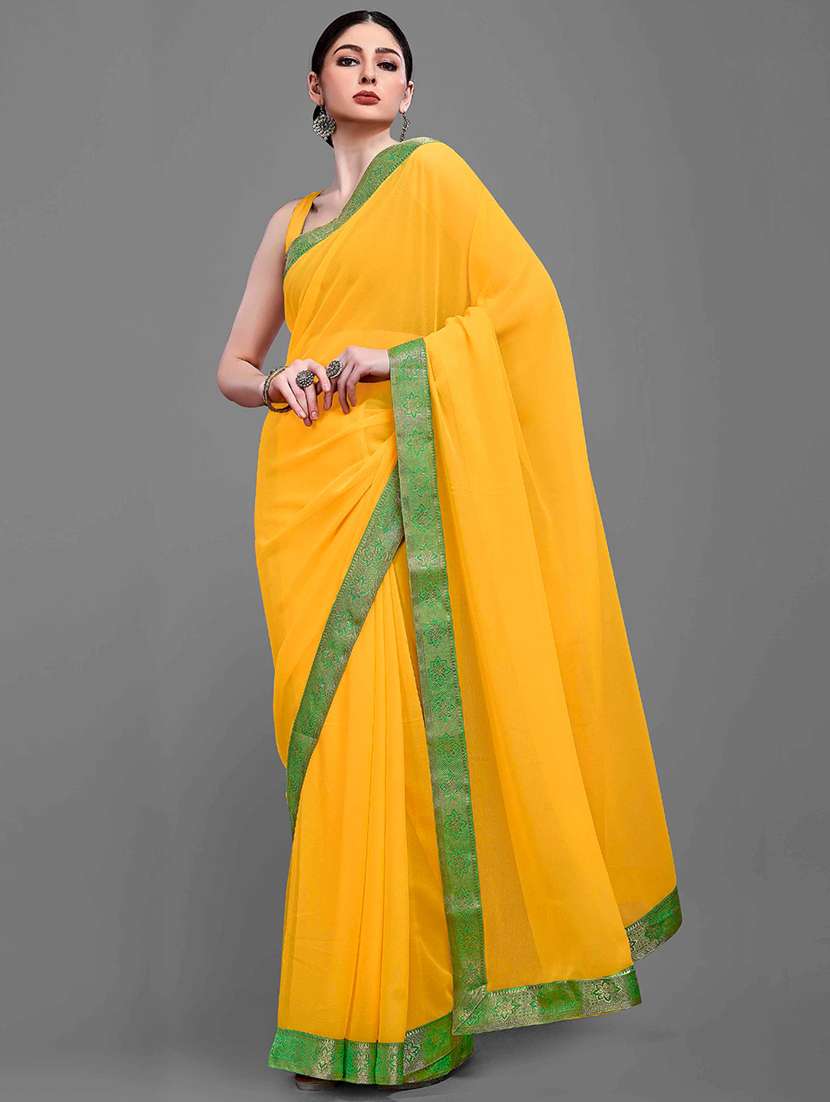 women's bordered yellow colored saree with blouse - 18229848 -  Standard Image - 1