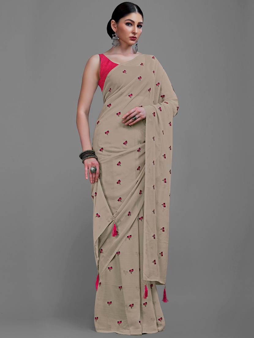 grey georgette embroidered saree - 18229870 - Standard Image - 1